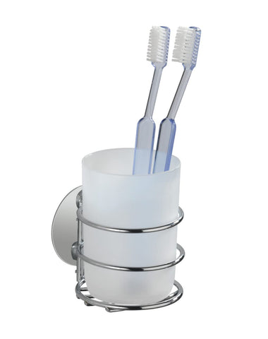 WENKO 18779100 Turbo-LocÂ® toothbrush tumbler - fixing without drilling, Steel, 7.5 x 10 x 9 cm, Chrome