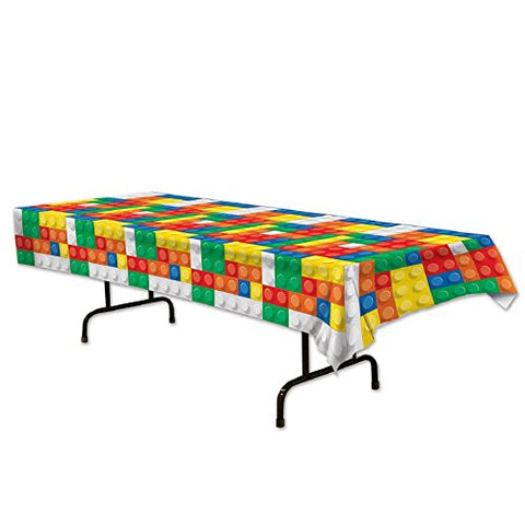 Club Pack Building Blocks Party Theme Printed Plastic Tablecover, Box of 12 Tablecover.