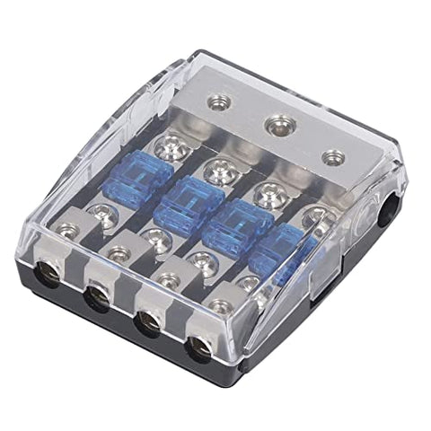 Keenso Car Audio Fuse Holder, 4 Way Out 60A Power Distribution Block, Universal for Car, Truck, Boat, RV, Black, Plastic, Panel Mount, AWG 8, Clamp Connector
