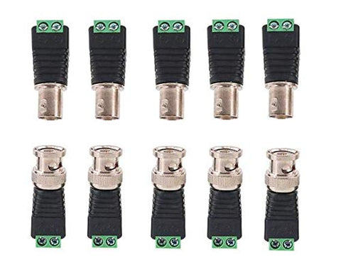 10 Pack Coax BNC Connectors, Coaxial Cat5 Cat6 to BNC Video Balun Connectors Screw Terminal Solderless Socket Adapters for CCTV Surveillance Camera, DVR, TV, Video (5 male + 5 female)