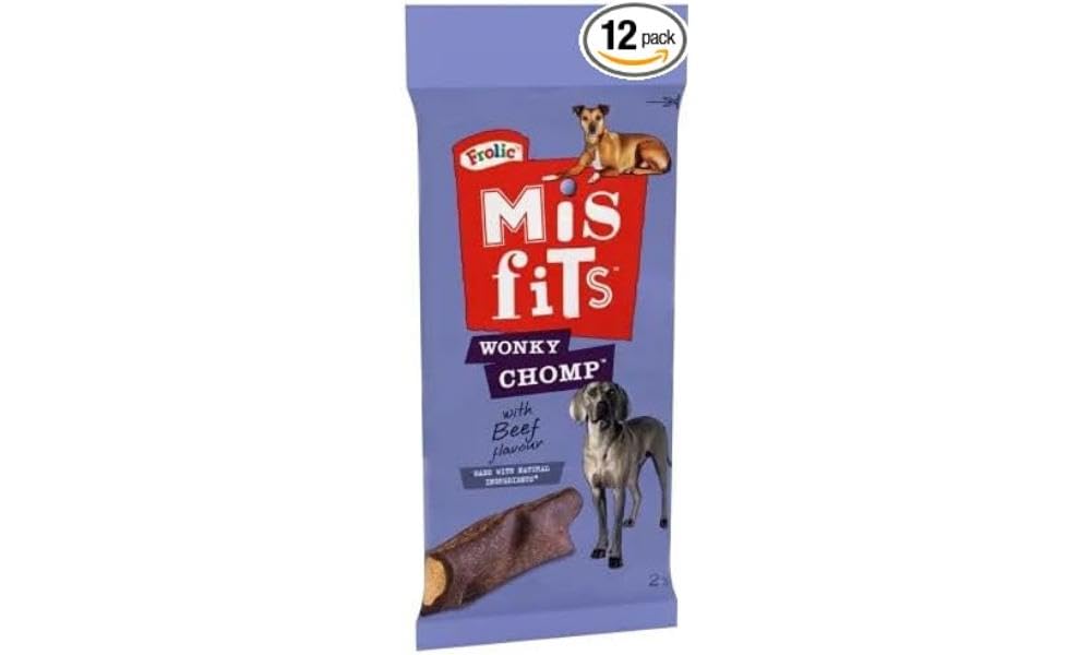 Misfits Wonky Chomp Dog Treats, with Beef - Pack of 12 (12 x 170 g)