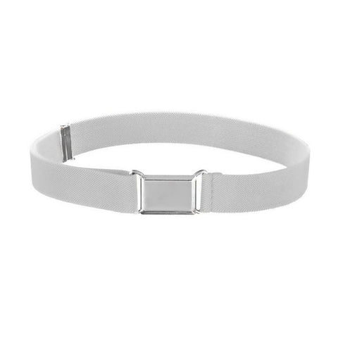 NestNook Kids Belt Adjustable Belts for Boys and Girls Elastic Stretch Belts with Silver Square Buckle (White)