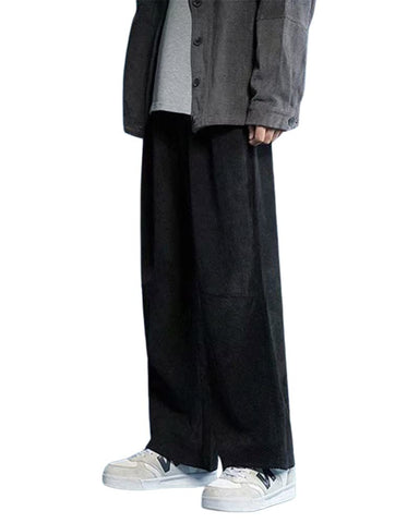 yoeasy Men Loose Elastic Waist Corduroy Pants Casual Drawstring Outdoor Wide Leg Pants (XX-Large, Black)