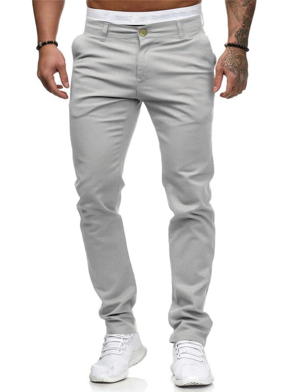 HUNGSON Men Skinny Slim Fit Casual Jeans Dyeing Stretch Straight Fashion Denim Pants Lightgrey