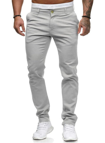 HUNGSON Men Skinny Slim Fit Casual Jeans Dyeing Stretch Straight Fashion Denim Pants Lightgrey