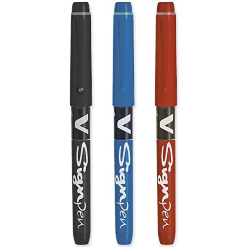 Pilot V Sign Pen - Fineliner Marker Pens - 2.0mm Nib Tip - 0.6mm Line Width - Essential Pack - Black, Blue & Red (3)