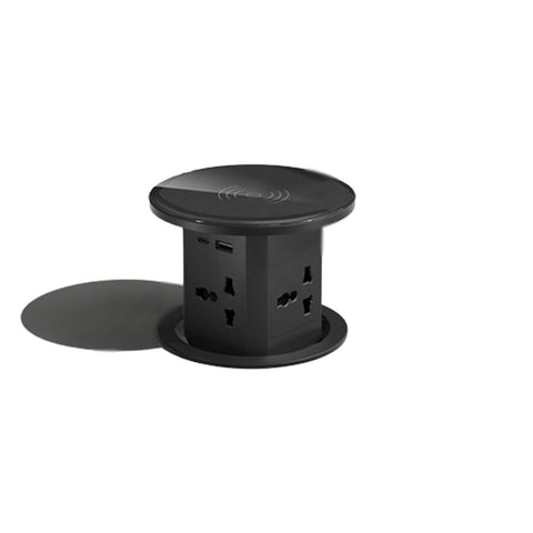 Lift Socket USB Wireless Charging Embedded Multi-Function Pop-Up Socket Good Waterproof Effect Multi-Purpose,Black-Four-Jacks+USB+Wireless-Charging