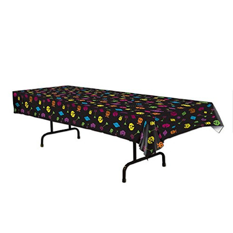Beistle Club Pack Totally 80's Party Theme Printed Arcade Icons Plastic Tablecover 54in x 108in, Box of 12 Tablecovers.