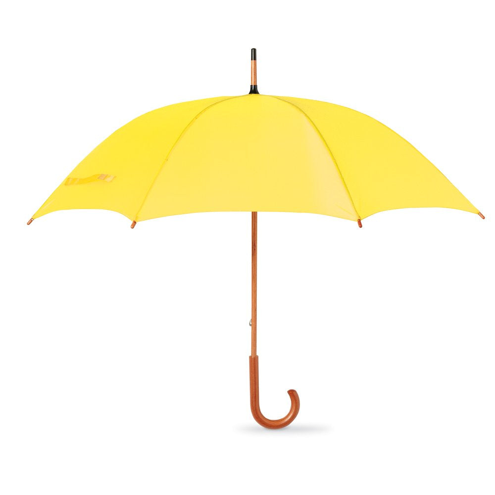 eBuyGB Classic Umbrella with Wooden Handle - Manual Opening Wedding Gentlemans Brolly (Yellow)