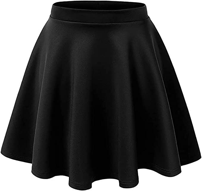 Girls Kids Women Ladies Skater Mini Skirt Flared High Waist Stretch School Skirt GURANTEED, Dance, Casual, Gym, Mini Skirt(BLK5/6) Black