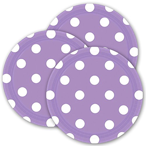 Lavender Dots Dessert Paper Plates Color Party Disposable Tableware, Round, 7", Pack of 8.