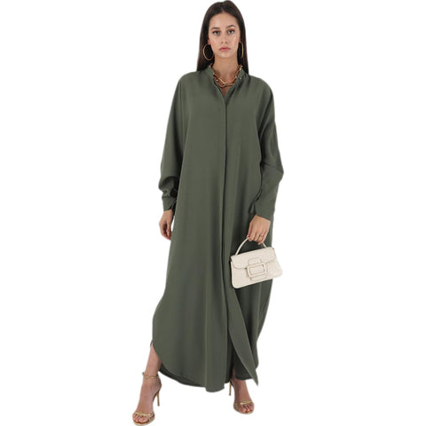 Army Green Abaya for Women Muslim Dresses for Women Eid Ramadan Kaftan Long Ethnic Shirts Dress Prayer Clothes for Traditional Robe Dubai Modest Long Sleeve Loose Maxi Dresses Olive Green Solid