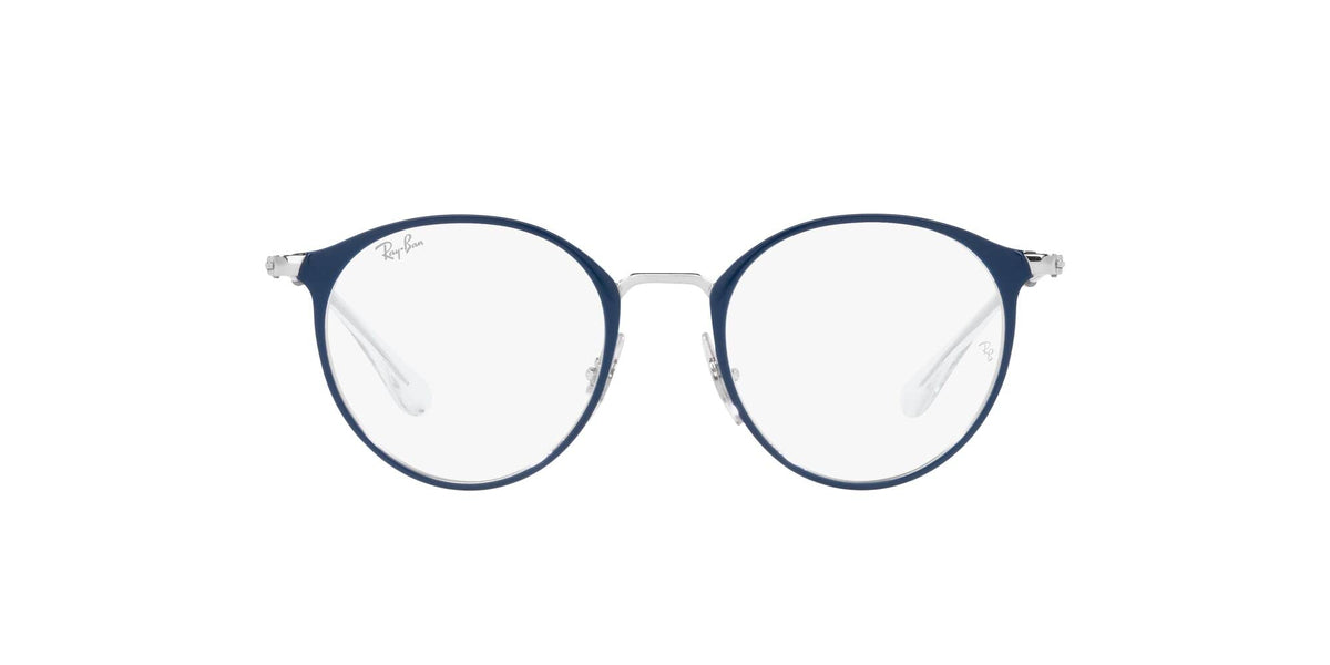 Ray-Ban Junior RY1053 Round Prescription Eyewear Frames, Blue on Silver/Demo Lens, 45 mm