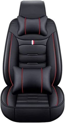 Car Seat Covers for Nissan Juke/Juke Nismo RS 2010-2019, PU Leather Full Set All Weather Waterproof Non-Slip Durable Front and Back Seats Cushions Protectors, Car Accessories,Luxurious_Set-B_Black_Red