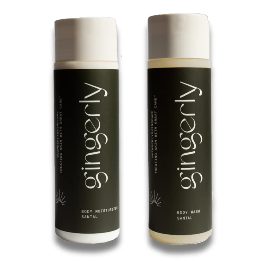 Gingerly Self Tanning Maintenance Body Wash & Moisturizer Set, Prepares skin for even sunless tanning, protects for a lasting glow, Sulfate- Free W/Aloe Vera, Made in USA (Full Size Set)