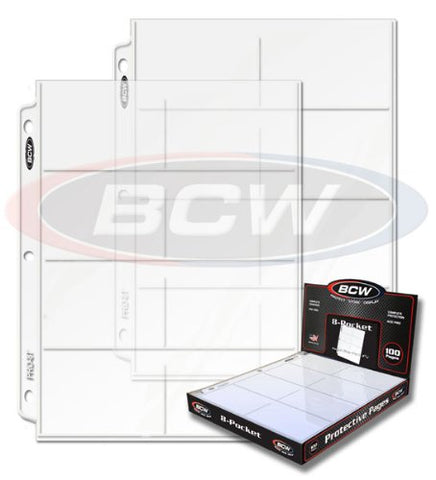 BCW Box of 100 BCW Pro 8-pocket Pages,4 1/8" X 2 3/4" - Eight Pockets Page (8 Top Load / Horizontal Slots)