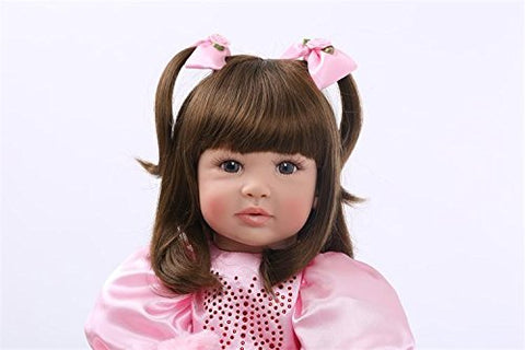 iCradle Cute 24inch 60CM Reborn Baby Doll Long Hair Girl Doll Soft Silicone Baby Real Life Baby Toddler Doll Toy for Ages 3+ (F)