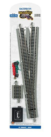 Bachmann Trains - Snap-Fit E-Z TRACK #6 TURNOUT - RIGHT (1/card) - NICKEL SILVER Rail With Gray Roadbed - HO Scale