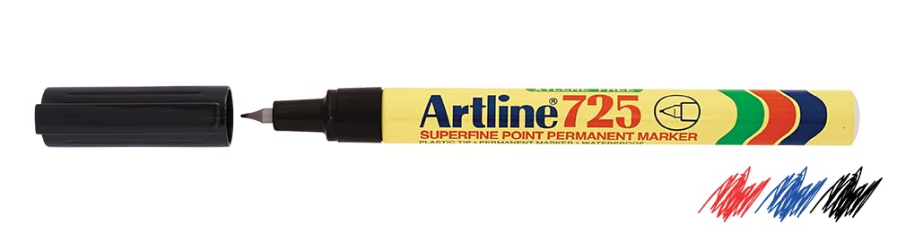 Artline 725 0.4mm Super Fine Bullet Tip Permanent Marker - Black [Pack of 12]