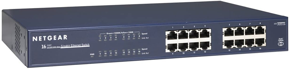 NETGEAR 16 Port Gigabit Network Switch (JGS516) Ethernet Switch - Desktop or Rackmount, and Limited Lifetime Protection