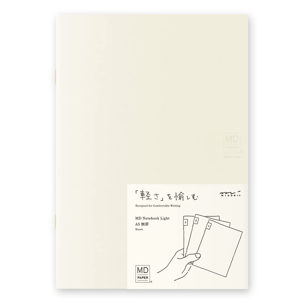 DESIGNPHIL 15303006 Midori Notebook, MD Notebook, Light, A5, Unruled, Set of 3, A