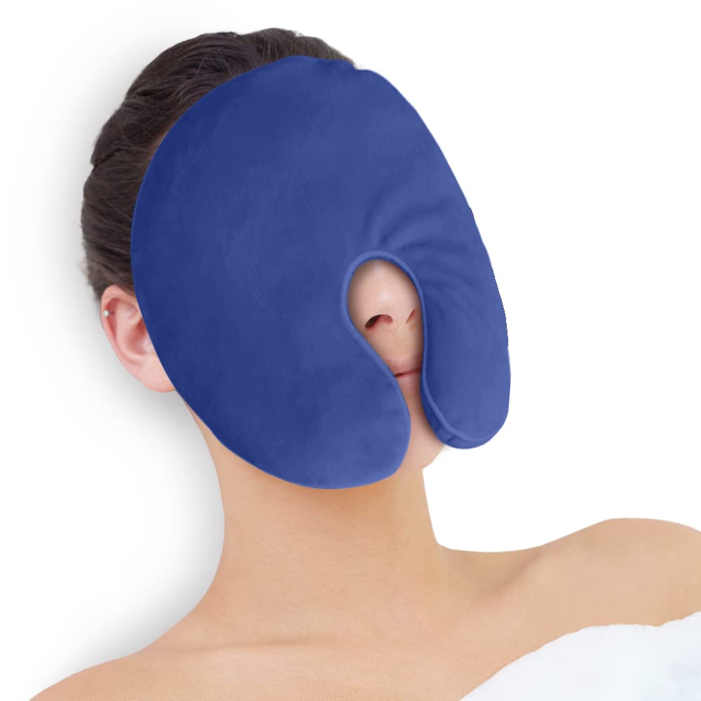 NEWGO Microwave Heating Pad for Face, Hot Cold Gel Ice Pack for Sinus Pressure Relief, Sinus Relief Mask for Migraine, Tension, Stress, Headache, Relaxation (with Washable Cover) - Blue