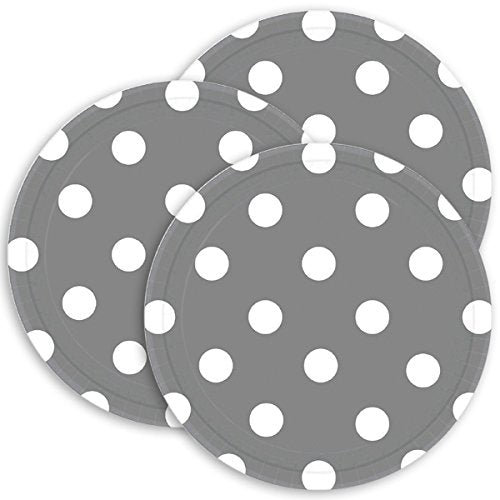 Amscan Dots Round Plates Party Supplies, 7", Silver/White