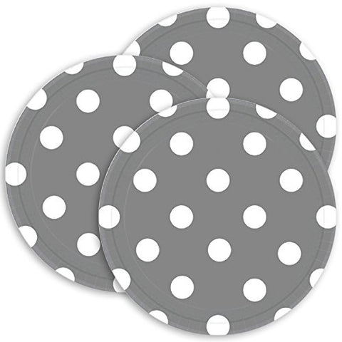 Amscan Dots Round Plates Party Supplies, 7", Silver/White