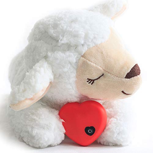 HonourHope Dog Heartbeat Toy for Anxiety Relief, Dog Soft Plush Toy Pet Calming Puppy Behavioral Training Aid Toy Pet Companion Pillow with Warm Bag for Puppy Dog Cat Kitty Pets - Sheep