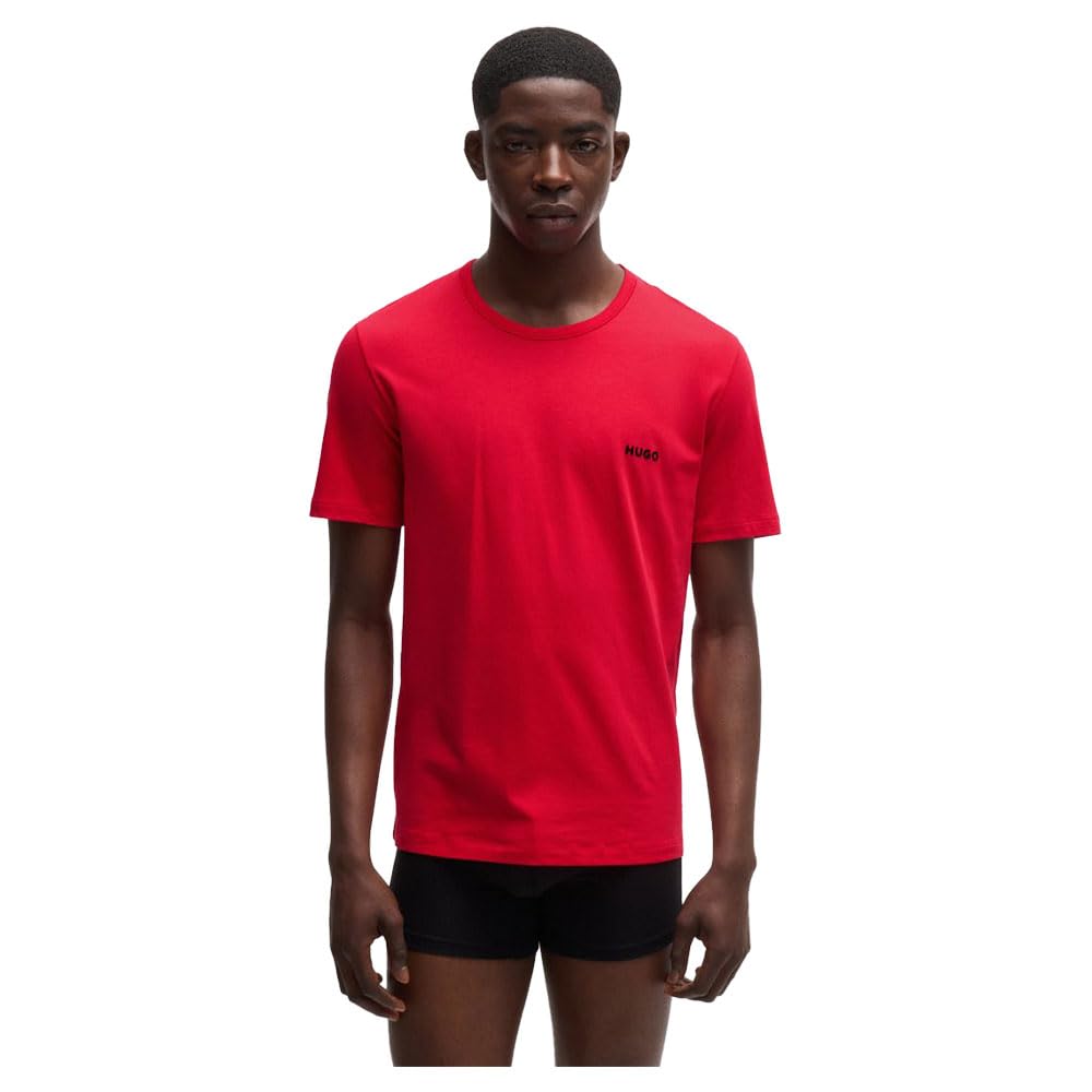HUGO Mens T-Shirt RN Triplet P Triple-Pack of Cotton Underwear T-Shirts with Logo Print