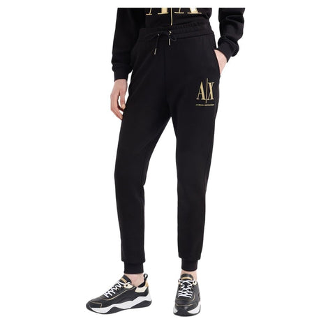 Armani Exchange Women's Icon, Leg Cuffs, Gold Embroidered Logo Trousers, Black, M