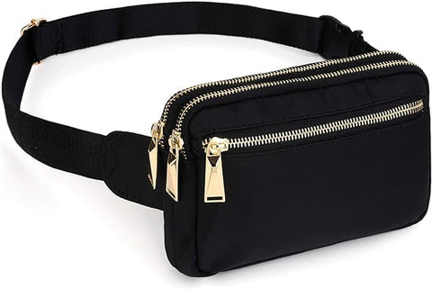UTO Fanny Pack for Men&Women Waterproof Nylon Fashion Slim Lightweight Waist Pack Bag with 3 Zipper Pockets Black