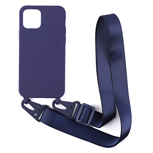 PuYu Zhe Case Compatible with iPhone 12/12 Pro Crossbody Case Silicone Soft Matte,Cover TPU Shell Adjustable Neck Cord Strap Stylish Shockproof Case,Lanyard Case-Dark Blue