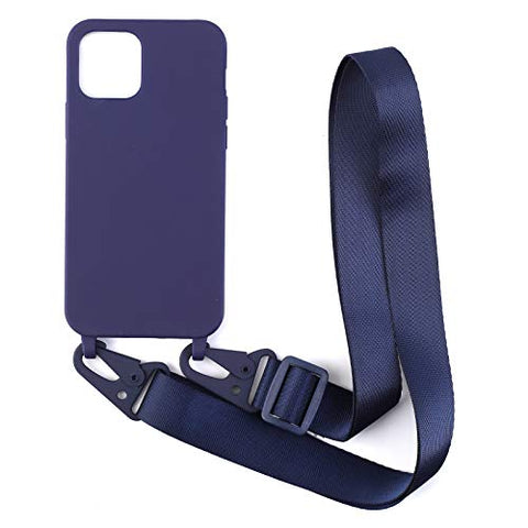 PuYu Zhe Case Compatible with iPhone 12/12 Pro Crossbody Case Silicone Soft Matte,Cover TPU Shell Adjustable Neck Cord Strap Stylish Shockproof Case,Lanyard Case-Dark Blue
