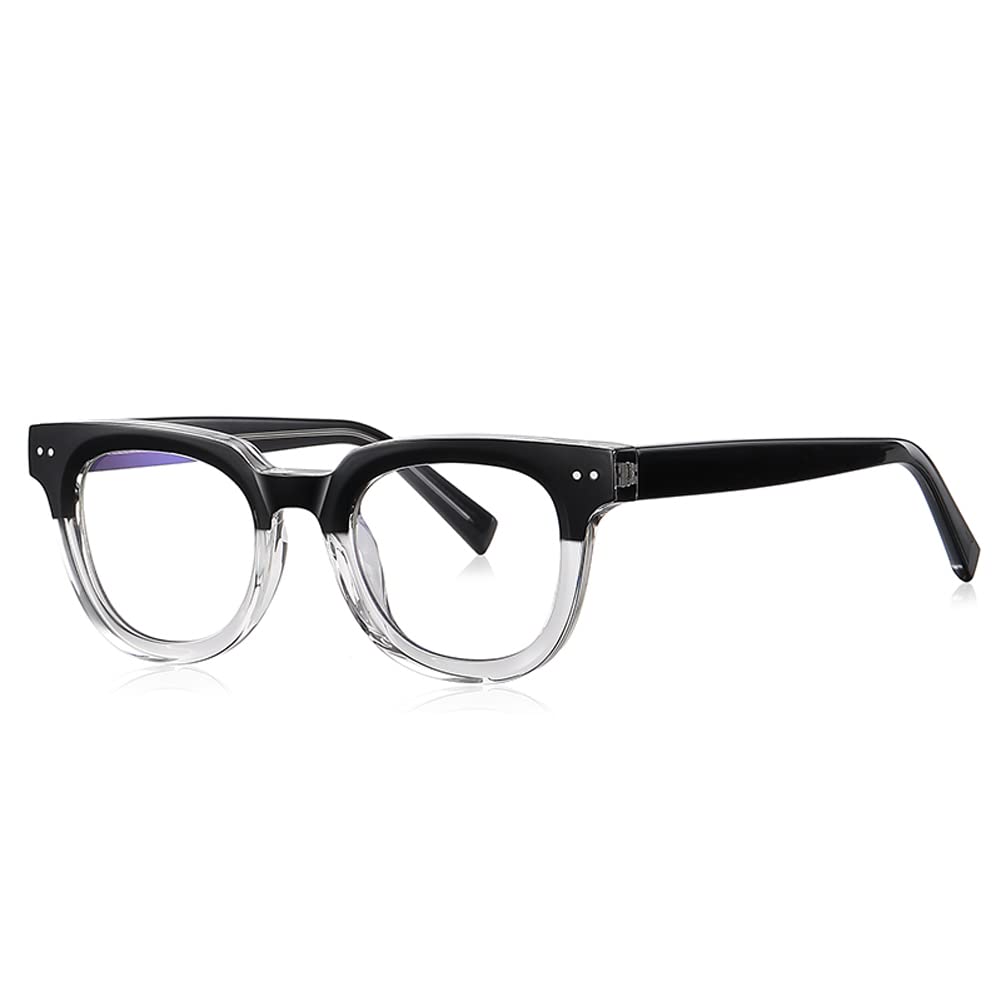 kachawoo Acetate Anti Blue Light Glasses Frame Retro Korean Style TR90 Eyeglasses Blue-ray Blocking Leopard Black Clear Eyewears (black clear frame)