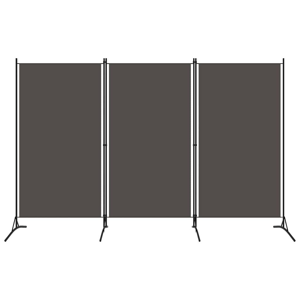 vidaXL Freestanding 3-Panel Room Divider/Partition/Screen, Lightweight with Stable Pedestal, Easy to Fold, Anthracite, Polyester Fabric and Powder-Coated Iron Frame
