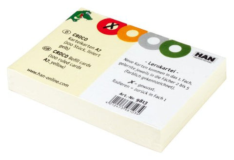 Han 9812 Index Cards Croco, Durable Cardboard Coloured Print 10 Boxes of 100 Cards Yellow, A7 / 500 Stück