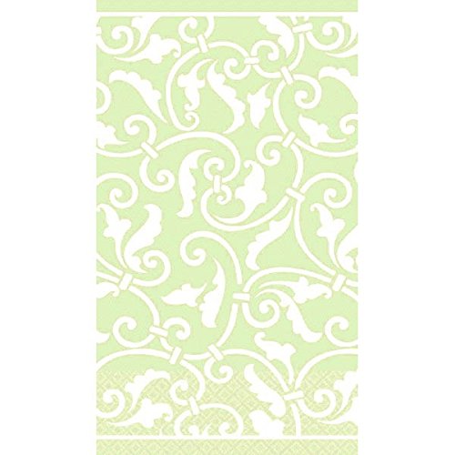 Amscan Decorative Leaf Ornamental Scroll Party Paper Hand Towels (16 Pack), 4-1/2 x 7-3/4", Green