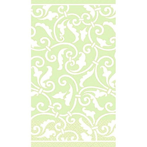 Amscan Decorative Leaf Ornamental Scroll Party Paper Hand Towels (16 Pack), 4-1/2 x 7-3/4", Green