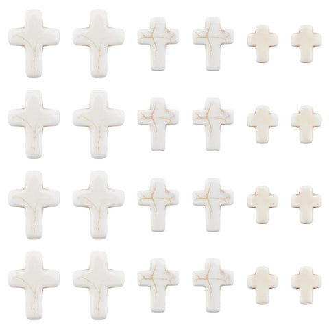 SUNNYCLUE 1 Box 90Pcs White Cross Beads Mini Small Synthetic Turquoise Stone Cross Bead Tiny Pocket Crosses Easter Holiday Crucifix Loose Spacer Beads for Jewelry Making Beading Supplies DIY Crafts