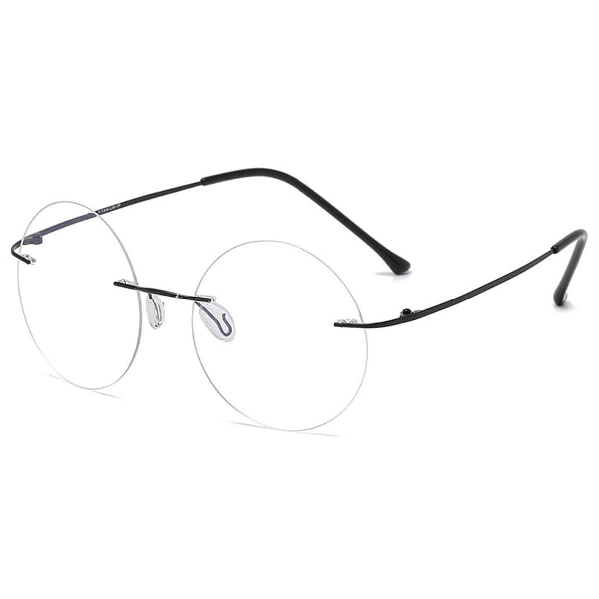 KOOSUFA Round Rimless Titanium Reading Glasses Blue Light Blocking for Men Women Lightweight Fashion Frameless Eyeglasses Readers Eyewear Transparent Black 1.5