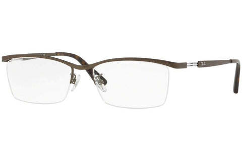 Ray-Ban Men's RX8746D Titanium Rectangular Prescription Eyeglass Frames, Dark Brown/Demo Lens, 55 mm