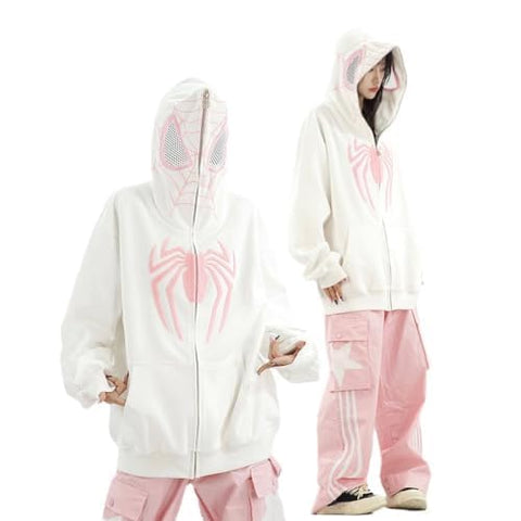 ZENMANCHEN Pink Spider Hoodie Y2k Hoodie Spiderman jacket Oversized Graphic Hoodies Full Zip Up Hoodie Cute kawaii Preppy Sweatshirt