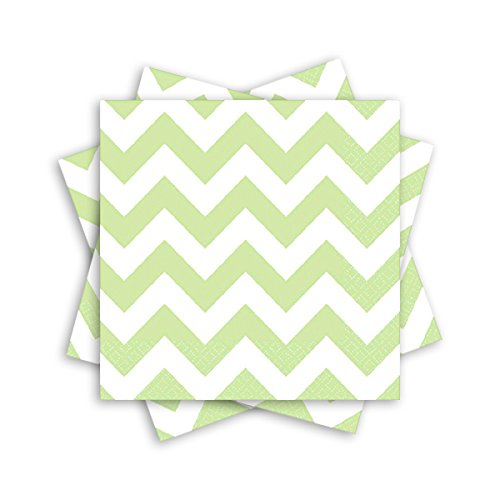 Disposable Chevron Print Beverage Napkins Tableware, 16 Pieces, Made from Paper, Leaf Green, by Amscan
