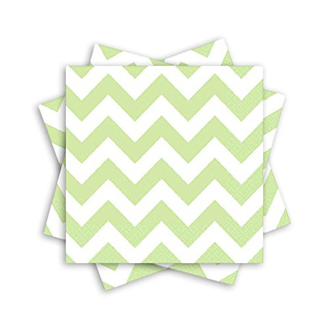 Disposable Chevron Print Beverage Napkins Tableware, 16 Pieces, Made from Paper, Leaf Green, by Amscan