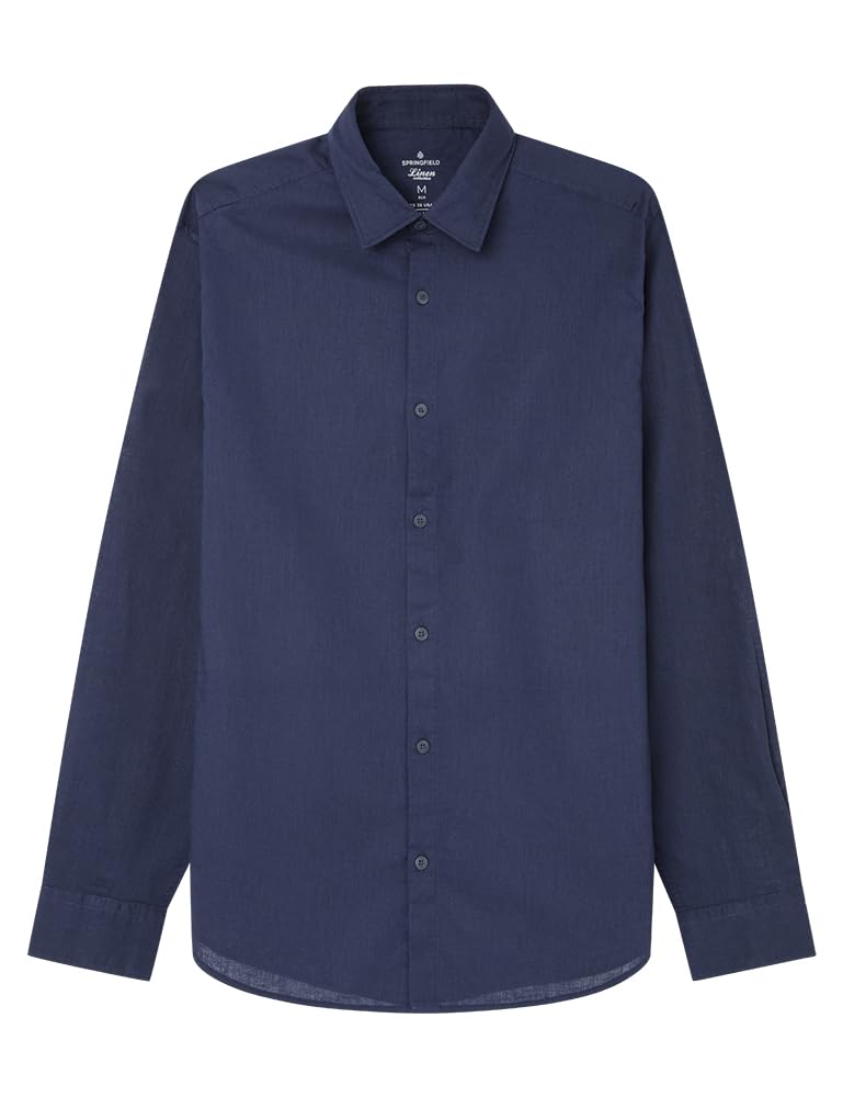 SPRINGFIELD Men's Colour Linen Shirt, Dark_Blue, XL