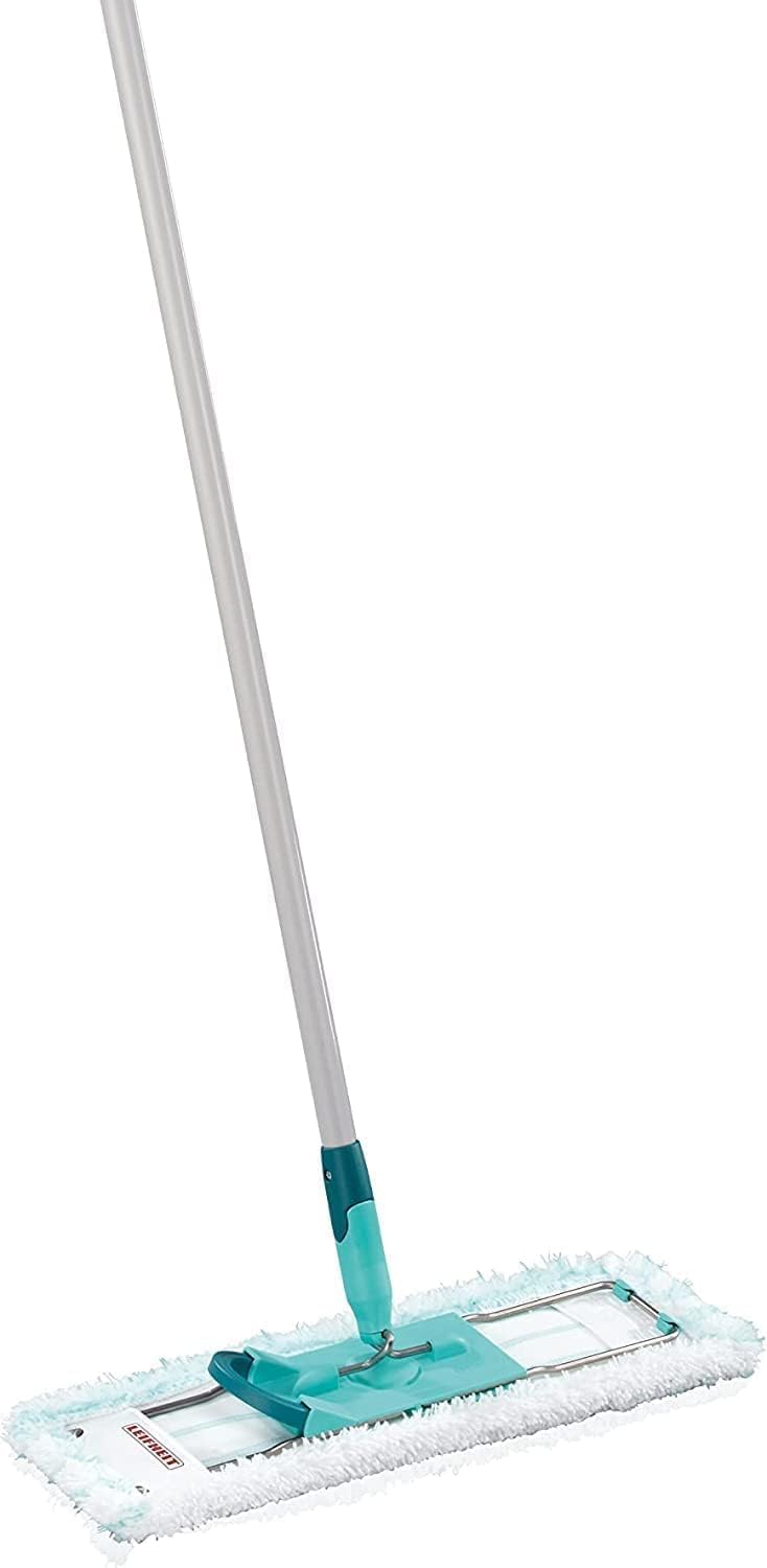 Leifheit Profi XL Micro Fibre Mop, Deluxe 42 cm Large Flat Mop Head, Floor Mop with Universal Joint for Easy Steering, Turquoise
