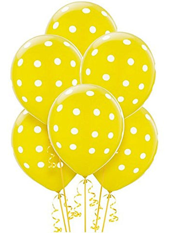 Amscan Polka Dots Party Balloons, 12", 6 Ct.,Yellow
