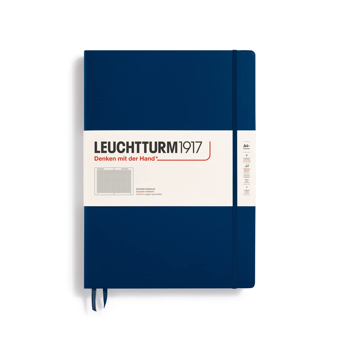 LEUCHTTURM1917 - Notebook Hardcover Master Classic A4+ - 235 Numbered Pages for Writing and Journaling (Navy, Squared)