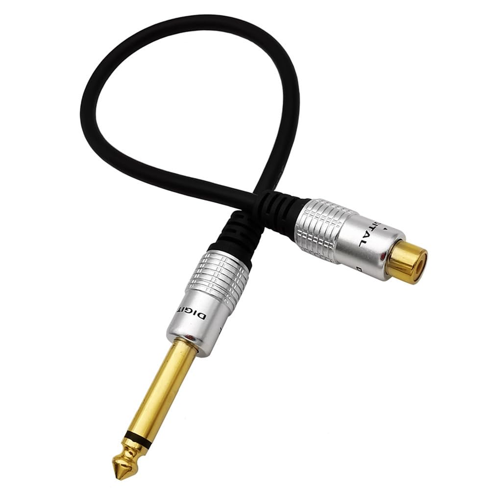 Traovien Aluminum Housing Full Copper Gold Plated Head Coaxial Core 6.35mm Mono Male RCA Female Audio Cable for Home TheaterApplications,Cameras,Headphones,etc. (6.35 M to RCA F 0.3M/1Ft)
